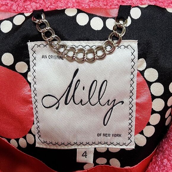 Milly Coat Women Sz 4 Pink Wool Silk Blend Double Breasted Button Lined Textured - Picture 11 of 13